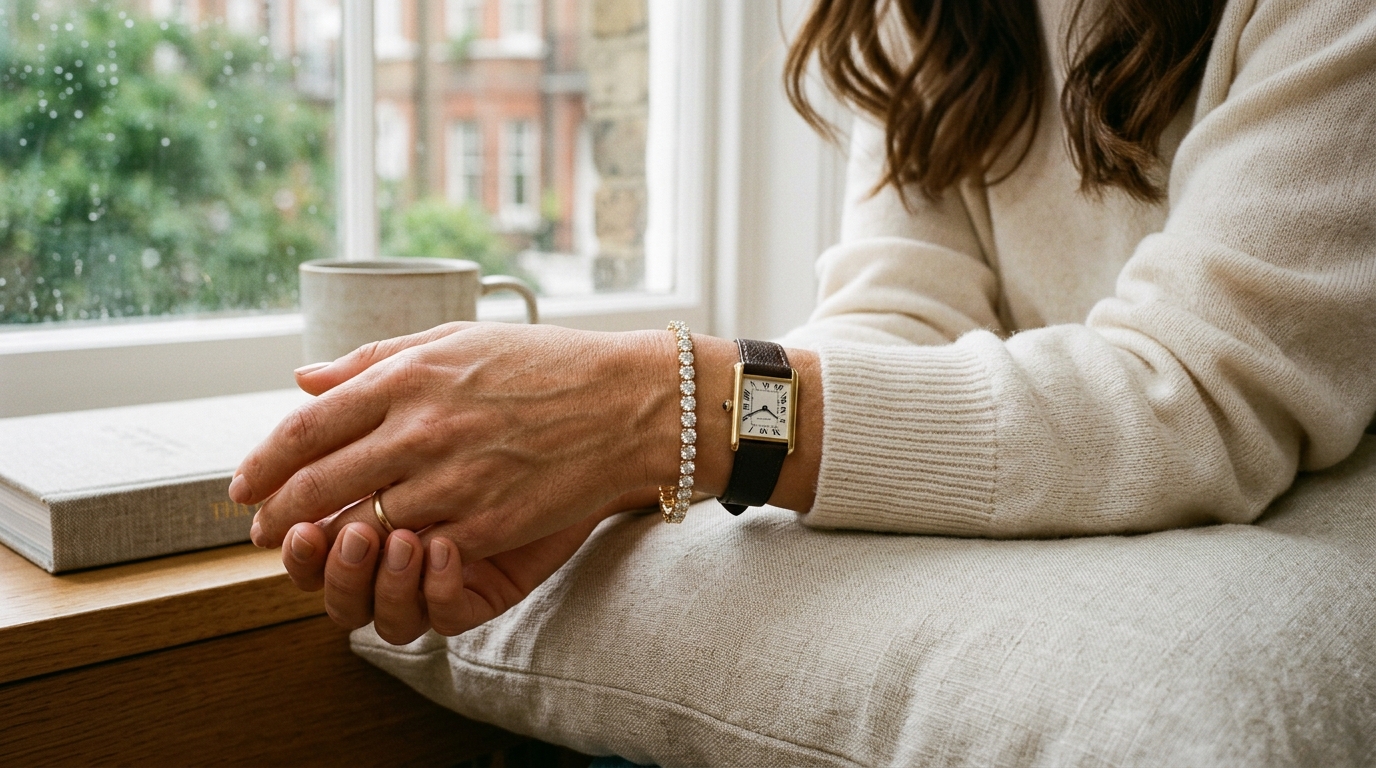 Mayfair 4.0mm Tennis Bracelet styled with cashmere knitwear