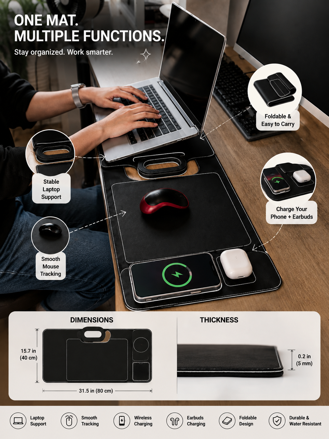 Full ecosystem setup with laptop, mouse, and charging station